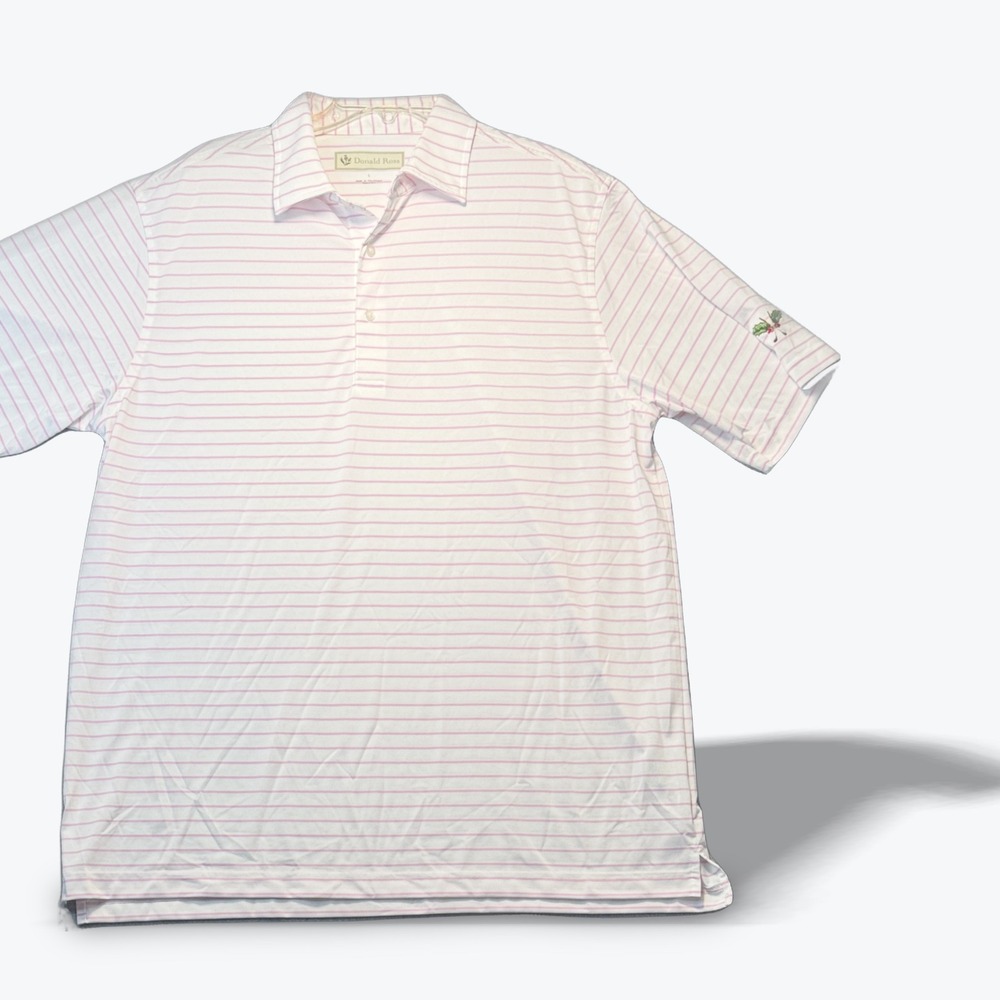 Donald Ross Mens Pink White Striped Performance Golf Polo Shirt‎ SS Size L